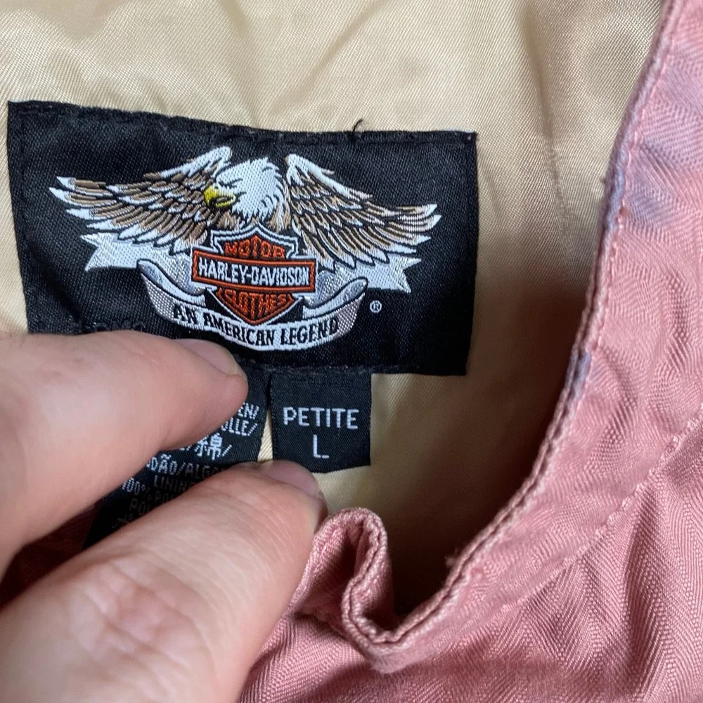 Harley-Davidson Womens Pink Studded Embroidered Moto Biker Jacket‎ Petite L